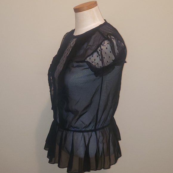 Lux Sheer Lace Overlay Peplum Top Black Small - Picture 2 of 16